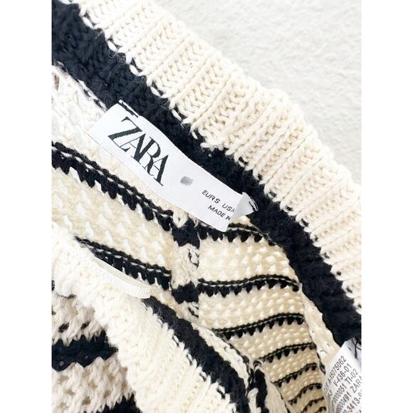 Zara Black White Knit Striped Wide Leg Pants Size Small High Rise Stretch Beach - Picture 5 of 13